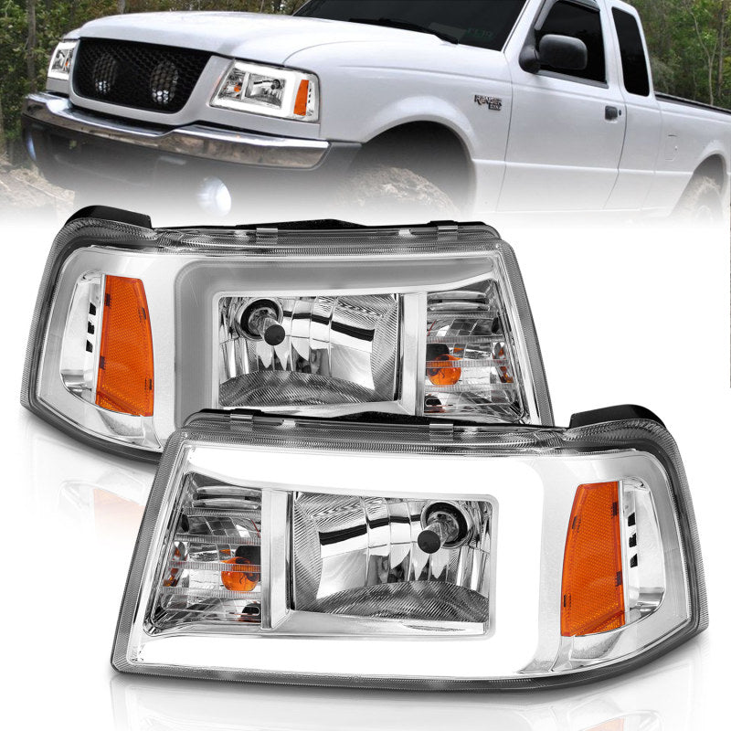 Load image into Gallery viewer, ANZO 2001-2011 Ford Ranger Crystal Headlights w/ Light Bar Chrome Housing
