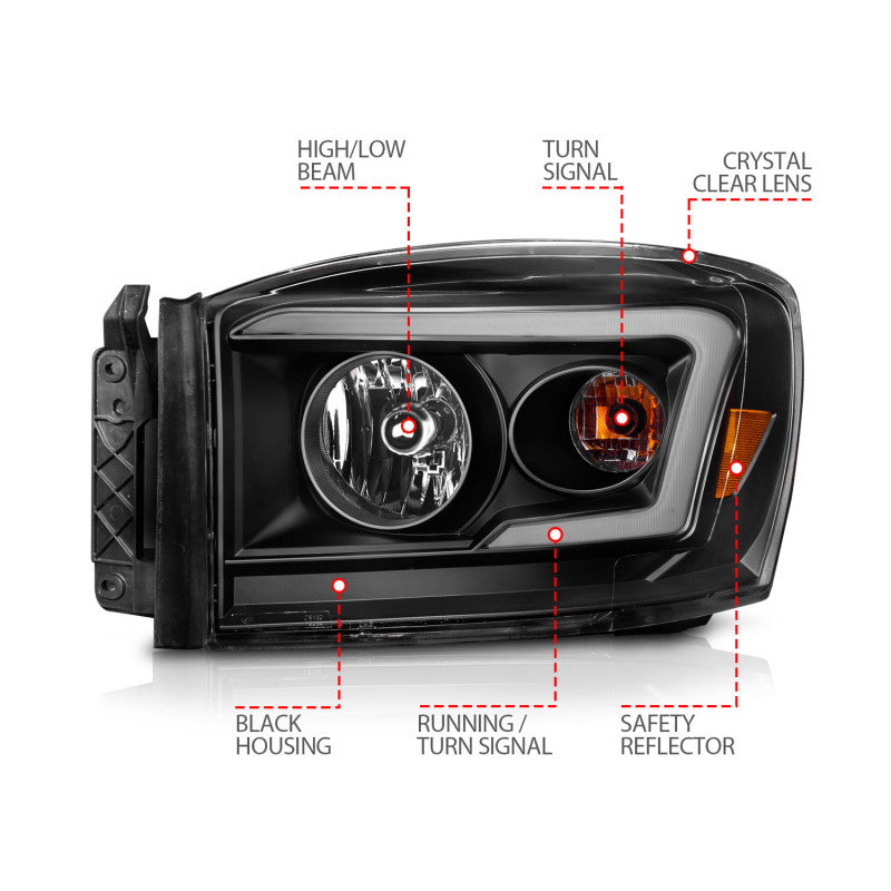 Load image into Gallery viewer, Anzo 06-09 Dodge RAM 1500/2500/3500 Headlights Black Housing/Clear Lens (w/Switchback Light Bars)
