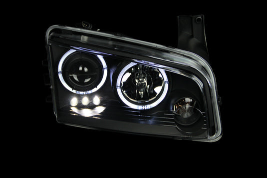 ANZO 2006-2010 Dodge Charger Projector Headlights w/ Halo Black