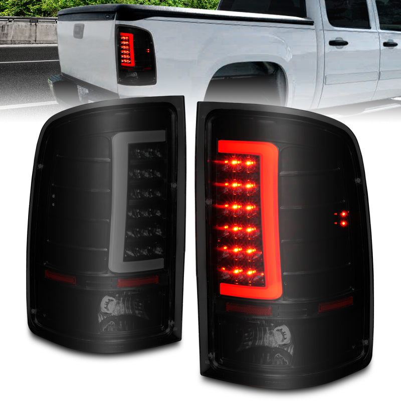 Load image into Gallery viewer, ANZO 2007-2013 GMC Sierra LED Tail Lights w/ Light Bar Black Housing Smoke Lens
