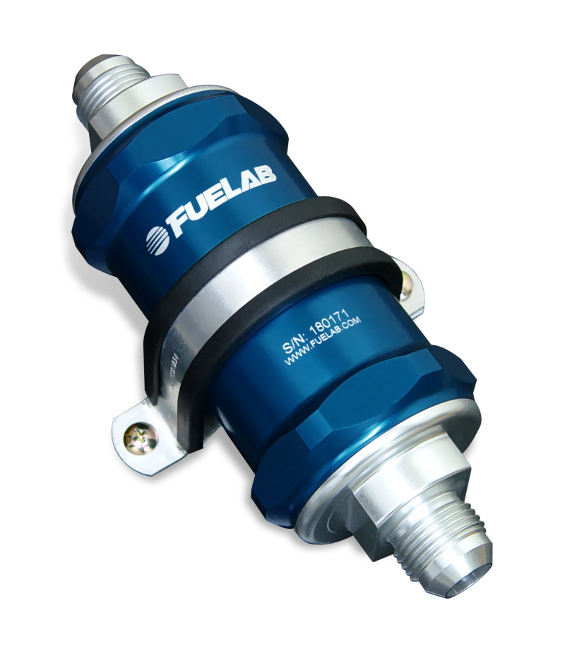 Load image into Gallery viewer, Fuelab 848 In-Line Fuel Filter Standard -8AN In/Out 10 Micron Fabric w/Check Valve - Blue
