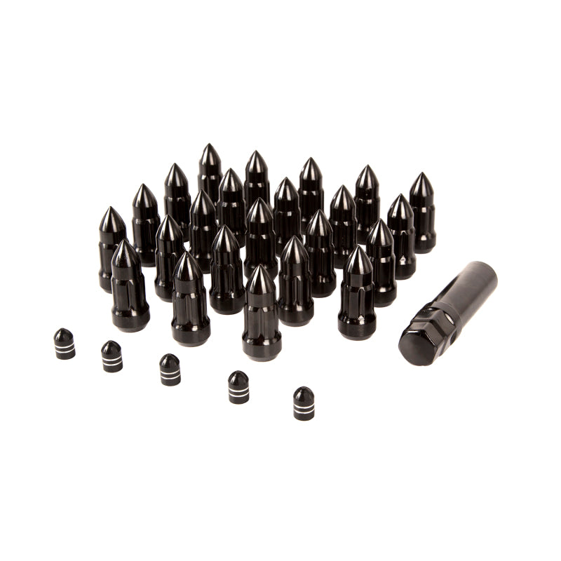Load image into Gallery viewer, Rugged Ridge Bullet Lug Nut and Valve Stem Cap Kit Black 1/2-20
