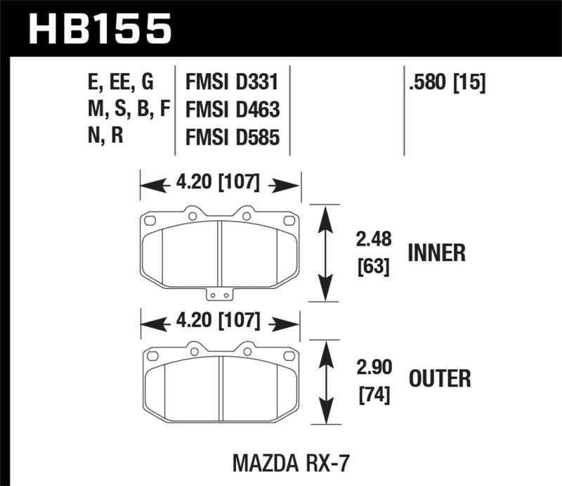 Load image into Gallery viewer, Hawk 88-89 Mazda RX-7 1.3L 10th Anniversary 4 Piston Caliper Front ER-1 Brake Pads
