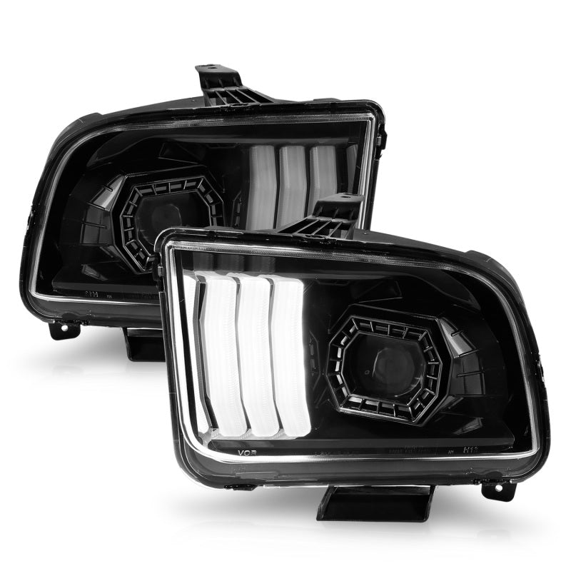 Load image into Gallery viewer, ANZO 05-09 Ford Mustang (w/Factory Halogen HL Only) Projector Headlights w/Light Bar Black Housing
