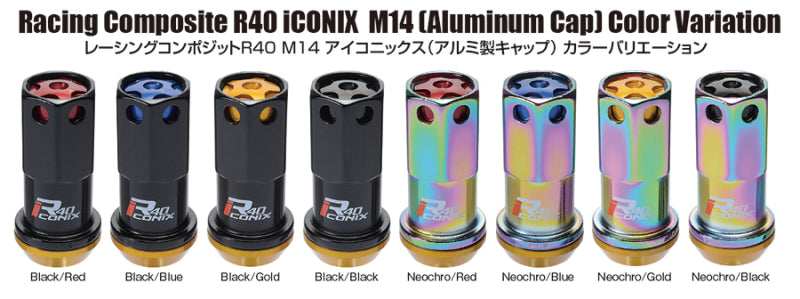 Load image into Gallery viewer, Project Kics 16+4 Neo Chrome Lock &amp; Lug Nuts R40 Iconix - 14X1.25 (Black Cap)
