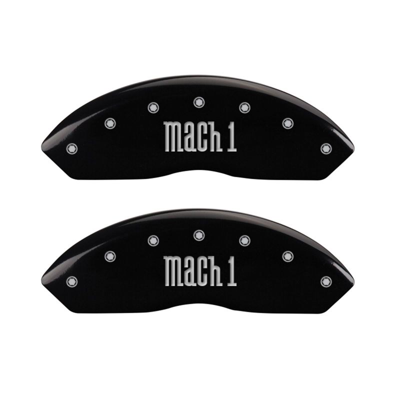 Load image into Gallery viewer, MGP 4 Caliper Covers Engraved Front &amp; Rear Mach 1 Black finish silver ch
