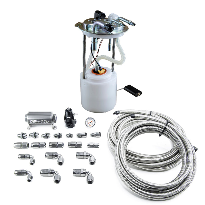 Load image into Gallery viewer, DeatschWerks 05-19 Yukon/Tahoe/Suburban DW400 Pump Module and Return SS CPE Plumbing Kit
