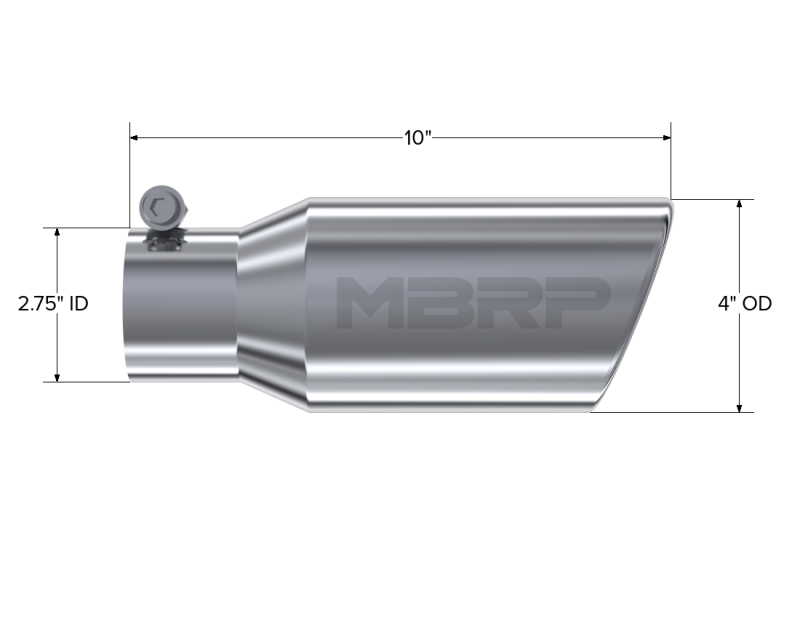 Load image into Gallery viewer, MBRP Universal Tip 4in OD 2.75in Inlet 10in Length Angled Rolled End T304
