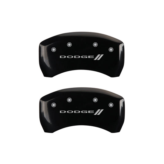 MGP 4 Caliper Covers Engraved Front & Rear With stripes/Dodge Black finish silver ch