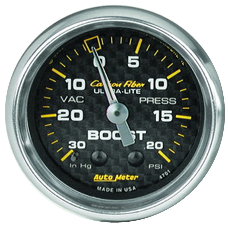 Load image into Gallery viewer, Autometer Carbon Fiber 52mm 20 PSI Mechanical Boost Gauge
