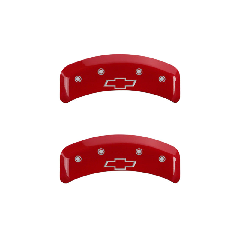 Load image into Gallery viewer, MGP 4 Caliper Covers Engraved Front &amp; Rear Bowtie Red finish silver ch
