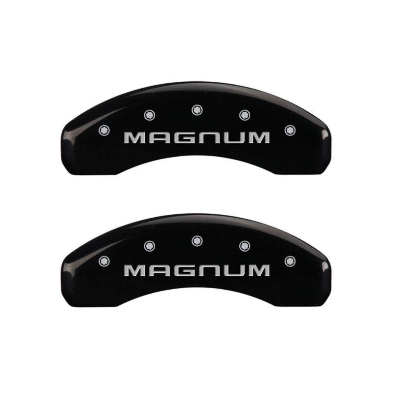 Load image into Gallery viewer, MGP 4 Caliper Covers Engraved Front &amp; Rear Magnum Black finish silver ch
