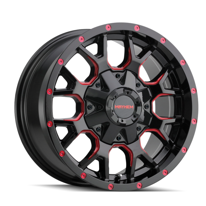 Mayhem 8015 Warrior 18x9 / 5x127 BP / 18mm Offset / 87mm Hub Black w/ Prism Red Wheel