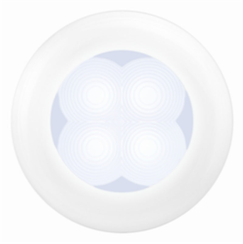 Load image into Gallery viewer, Hella 0500 Series Slim Line White 12V DC Round Soft LED Courtesy Light w/ White Plastic Rim
