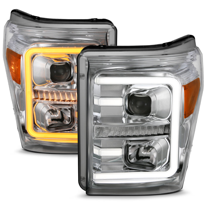 Load image into Gallery viewer, ANZO 11-16 Ford F-250/F-350/F-450 Projector Headlights w/ Plank Style Switchback Chrome w/Amber
