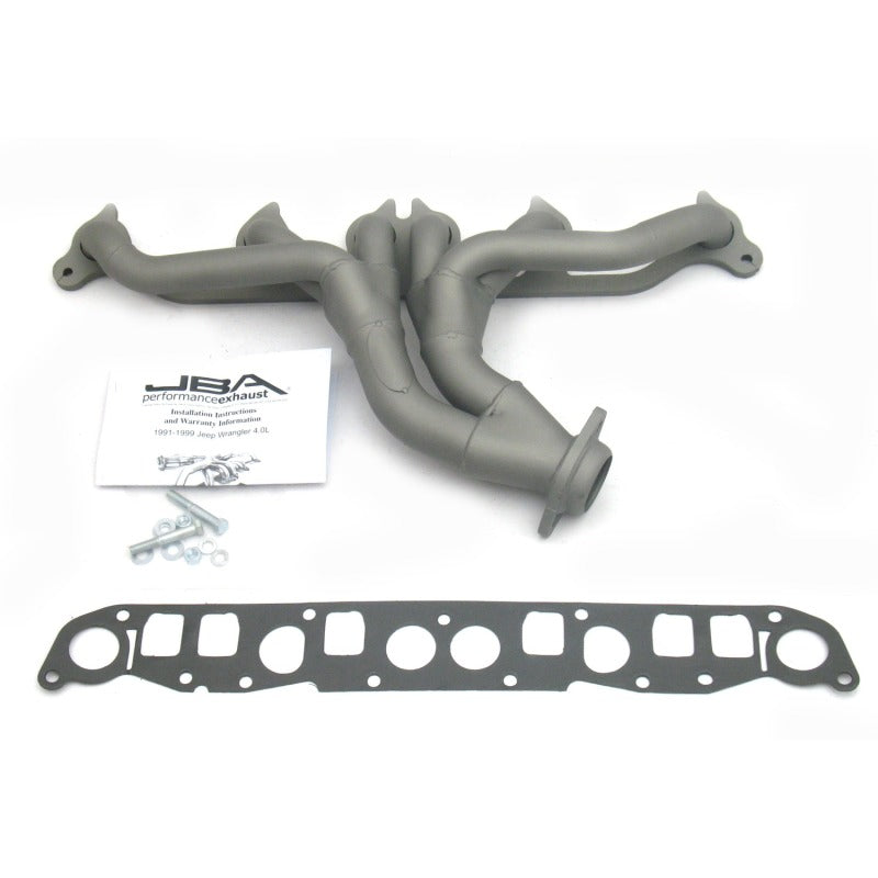 Load image into Gallery viewer, JBA 91-99 Jeep 4.0L 1-1/2in Primary Ti Ctd Cat4Ward Header
