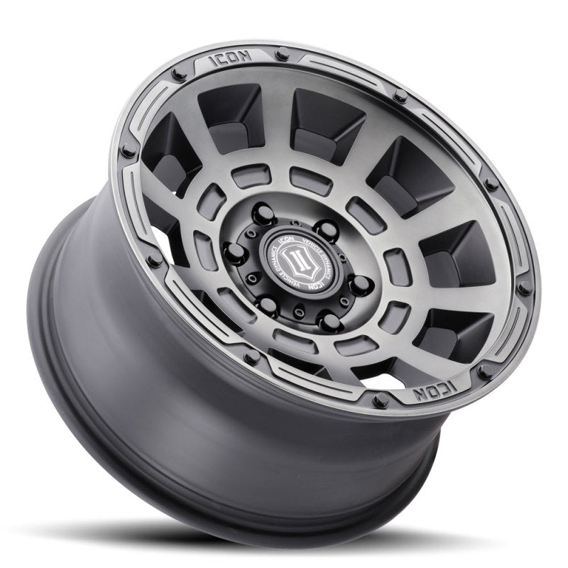 Load image into Gallery viewer, ICON Thrust 17x8.5 6x135 6mm Offset 5in BS Smoked Satin Black Tint Wheel
