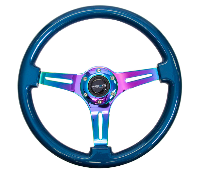 Load image into Gallery viewer, NRG Classic Wood Grain Steering Wheel (350mm) Blue Pearl/Flake Paint w/Neochrome 3-Spoke Center
