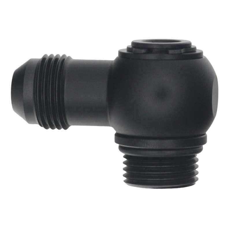 Load image into Gallery viewer, DeatschWerks 8AN ORB Male to 8AN Male Flare Low Profile 90-Degree Swivel - Anodized Matte Black

