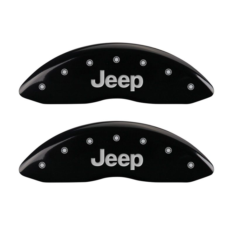 Load image into Gallery viewer, MGP 4 Caliper Covers Engraved Front &amp; Rear JEEP Black finish silver ch
