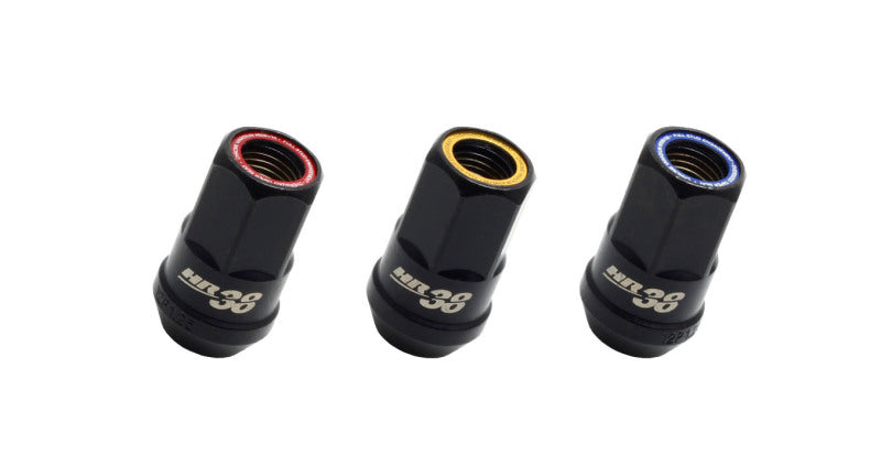 Load image into Gallery viewer, Wheel Mate Muteki HR38 Open End Lug Nuts 12x1.50 Black Chrome / Yellow Ring
