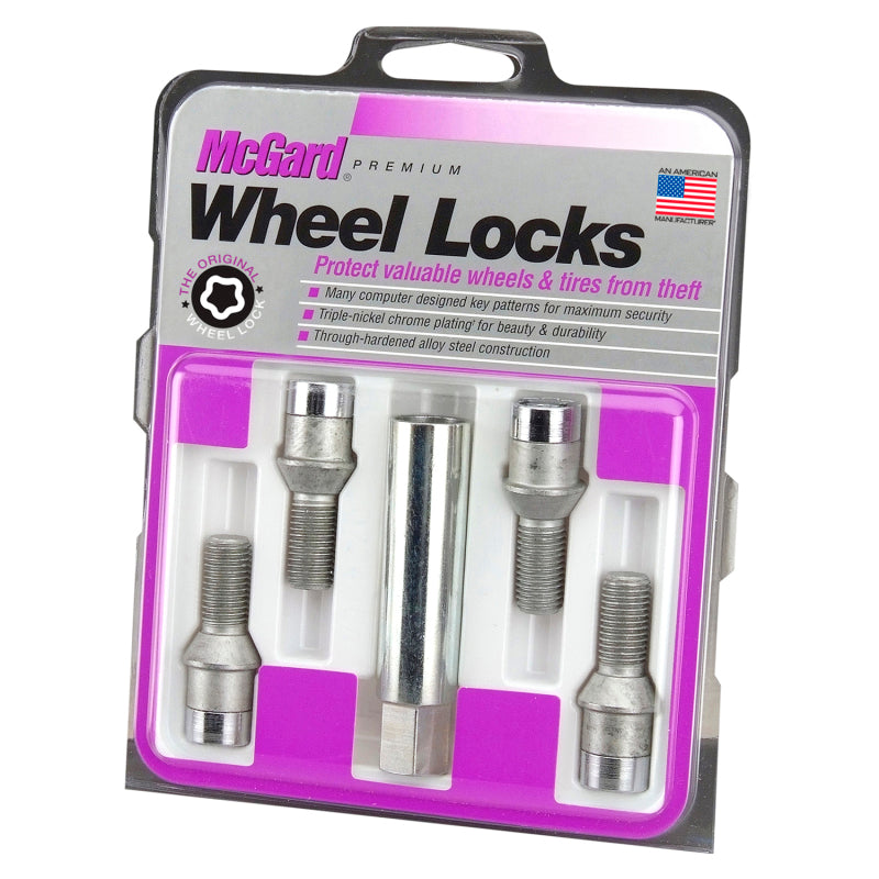 Load image into Gallery viewer, McGard Wheel Lock Bolt Set - 4pk. (Tuner / Cone Seat) M12X1.5 / 17mm Hex / 29.6mm Shank L. - Chrome
