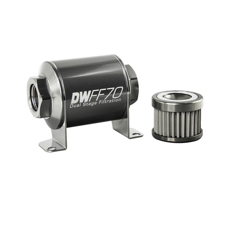 Load image into Gallery viewer, DeatschWerks Stainless Steel 8AN 100 Micron Universal Inline Fuel Filter Housing Kit (70mm)
