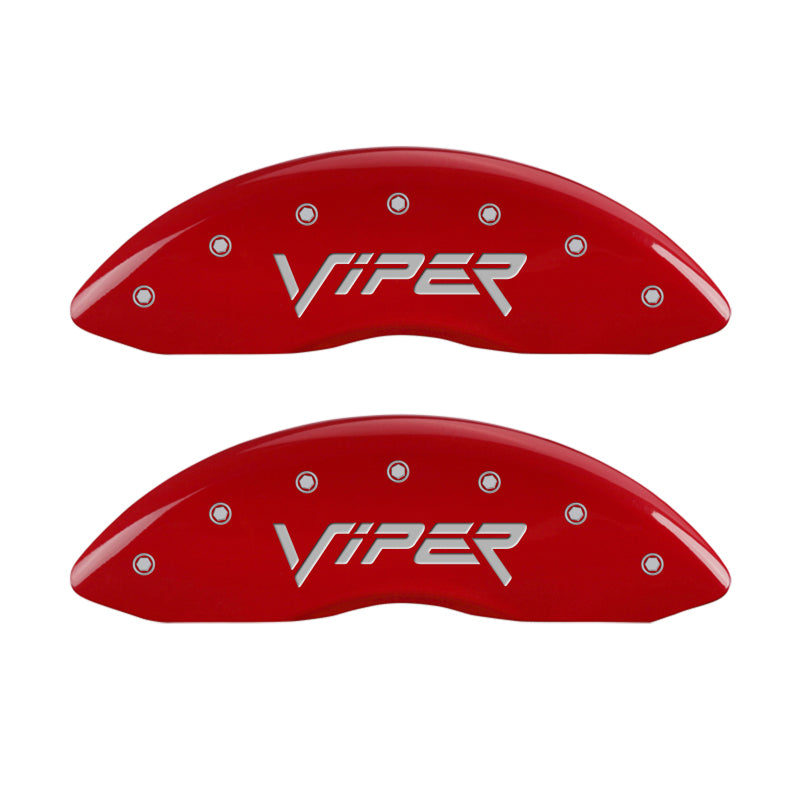 Load image into Gallery viewer, MGP 4 Caliper Covers Engraved Front &amp; Rear Gen 2/Viper Red finish silver ch
