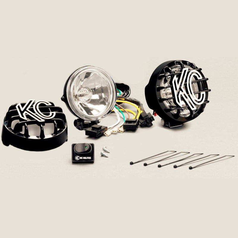 Load image into Gallery viewer, KC HiLiTES Rally 400 4in. Round Halogen Light 55w Spread Beam (Pair Pack System) - Black
