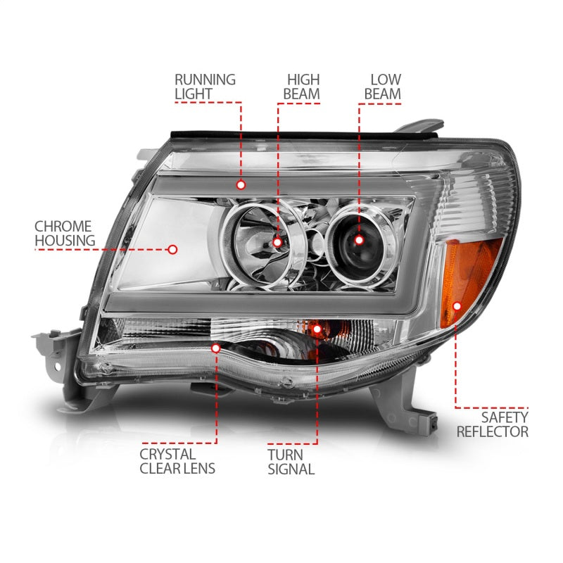 Load image into Gallery viewer, ANZO 2005-2011 Toyota Tacoma Projector Headlights w/ Light Bar Chrome Housing
