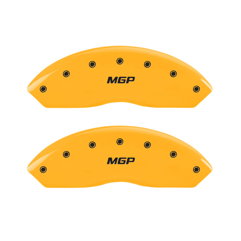 Load image into Gallery viewer, MGP 4 Caliper Covers Engraved Front &amp; Rear MGP Yellow finish black ch
