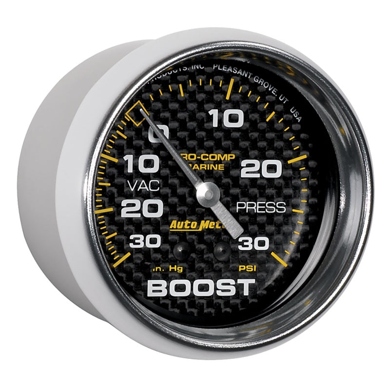 Load image into Gallery viewer, Autometer Marine Carbon Fiber Gauge 2-5/8in Mechanical Vacuum/Boost Gauge 30INHG-30PSI
