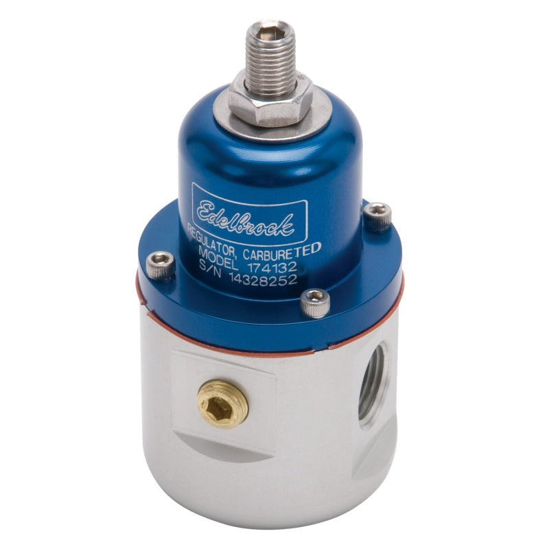 Load image into Gallery viewer, Edelbrock Fuel Pressure Regulator Carbureted 160 GPH 5-10 PSI 3/8In In/Out 3/8In Return Blue/Clear
