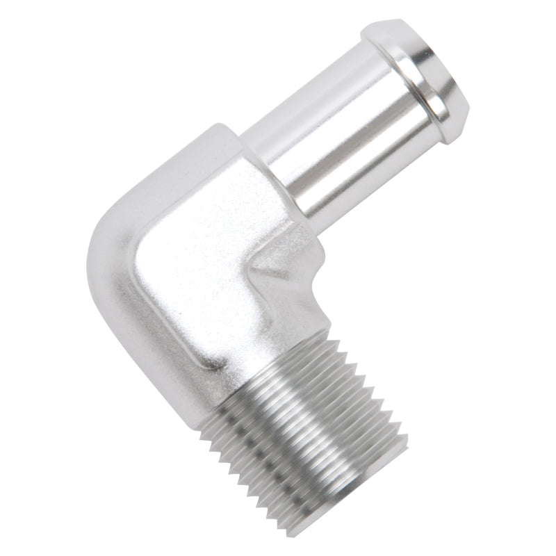 Load image into Gallery viewer, Edelbrock Hose End 90-Deg 1/2In NPT to 5/8In Barb Clear Anodize
