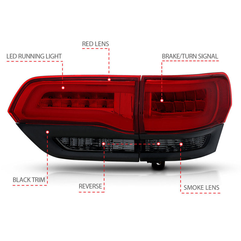 Load image into Gallery viewer, ANZO 2014-2016 Jeep Grand Cherokee LED Taillights Red/Smoke
