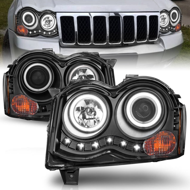 Load image into Gallery viewer, ANZO 2008-2010 Jeep Grand Cherokee Projector Headlights w/ Halo Black (CCFL)
