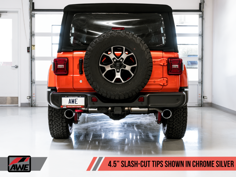 Load image into Gallery viewer, AWE Tuning 2018+ Jeep Wrangler JL/JLU Tread Edition Axle-Back Dual Exhaust - Chrome Silver Tips
