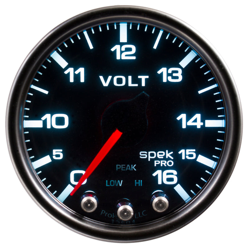 Load image into Gallery viewer, Autometer Spek-Pro Gauge Voltmeter 2 1/16in 16V Stepper Motor W/Peak &amp; Warn Blk/Smoke/Blk
