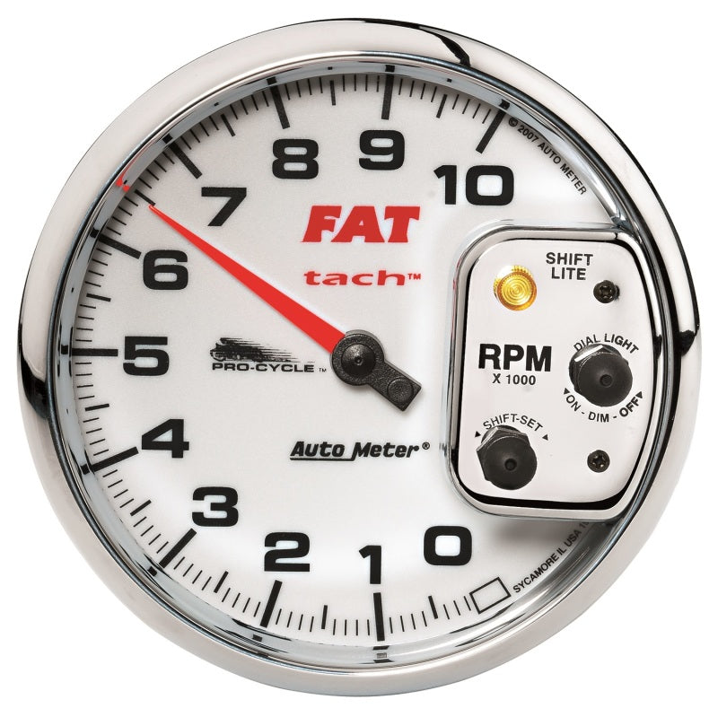 Load image into Gallery viewer, Autometer Pro-Cycle Gauge Tach 5in 10K Rpm Shift- Lite 2&amp;4 Cylinder White Fat Tach
