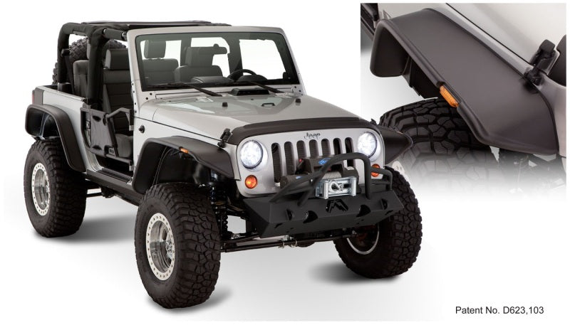 Load image into Gallery viewer, Bushwacker 07-18 Jeep Wrangler Flat Style Flares 4pc Fits 2-Door Sport Utility Only - Black
