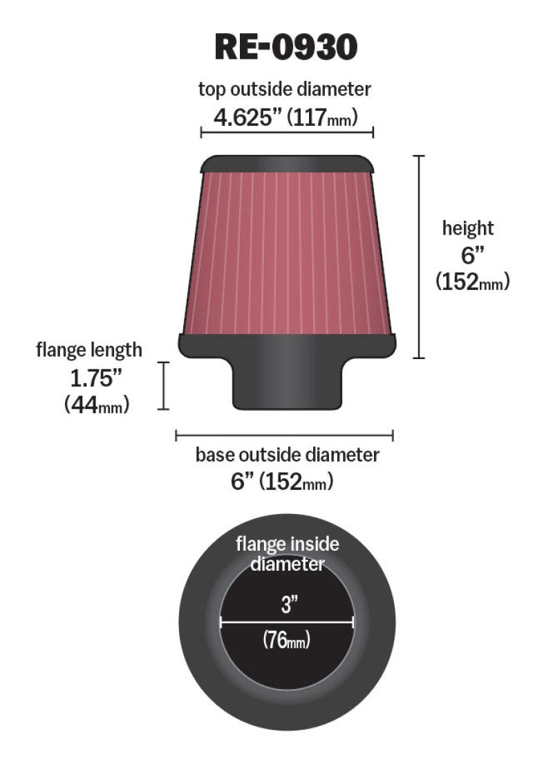 Load image into Gallery viewer, K&amp;N Universal Rubber Filter - Round Tapered 6in Base OD x 3in Flange ID x 6in H

