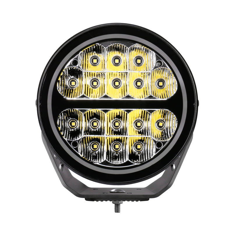 Load image into Gallery viewer, Go Rhino Xplor Blackout Series Round LED Spot Light Beam w/DRL (Surface/Thread Stud Mnt) 7in. - Blk
