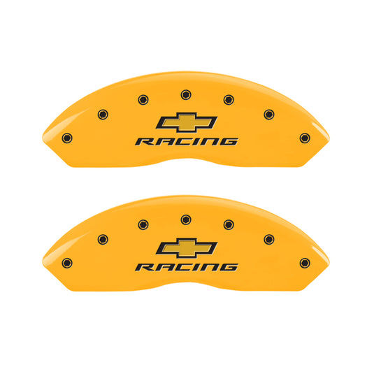 MGP 4 Caliper Covers Engraved F & R Chevy Racing Yellow Finish Black Char 2017 Chevrolet Camaro