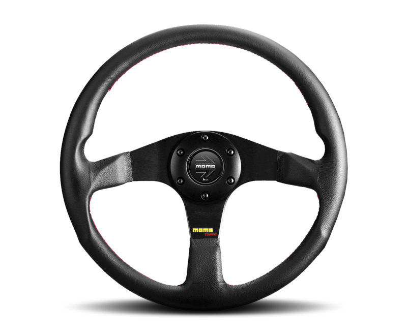 Load image into Gallery viewer, Momo Tuner Steering Wheel 350 mm - Black Leather/Red Stitch/Black Spokes
