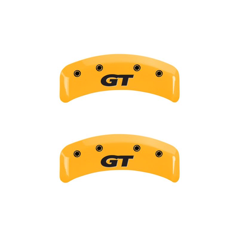 Load image into Gallery viewer, MGP 4 Caliper Covers Engraved Front Mustang Rear Sn95/Gt Yellow Finish Black Char 2001 Ford Mustang
