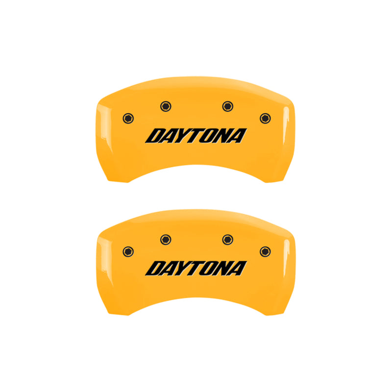 Load image into Gallery viewer, MGP 4 Caliper Covers Engraved Front &amp; Rear Daytona Yellow Finish Black Char 2006 Dodge Charger
