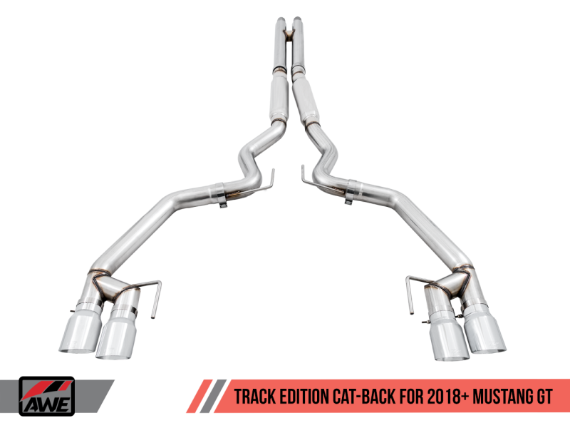 Load image into Gallery viewer, AWE Tuning 2018+ Ford Mustang GT (S550) Cat-back Exhaust - Track Edition (Quad Chrome Silver Tips)
