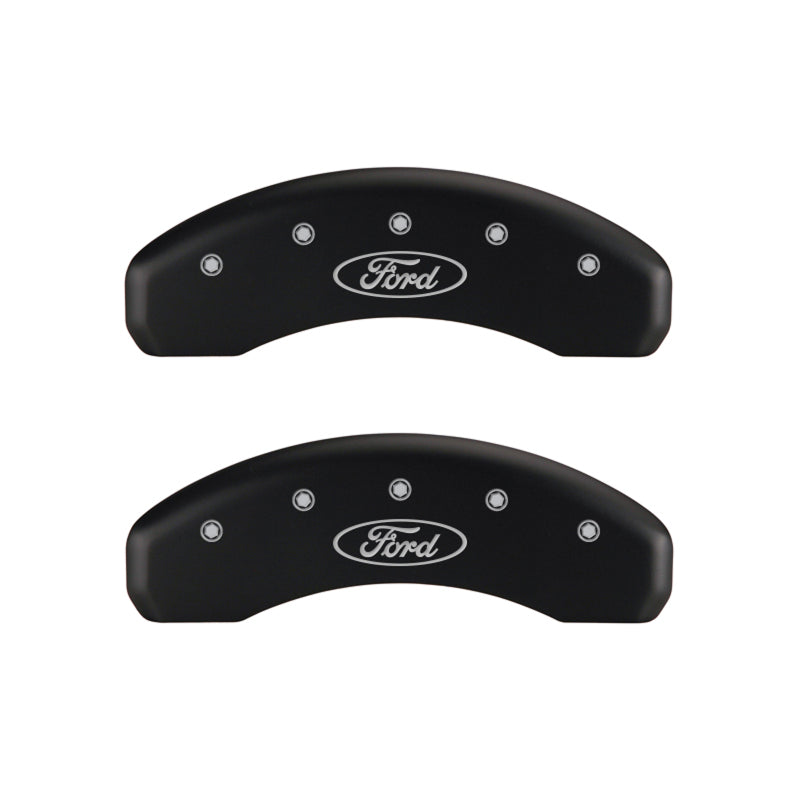 Load image into Gallery viewer, MGP 4 Caliper Covers Engraved Front &amp; Rear Oval logo/Ford Red finish silver ch
