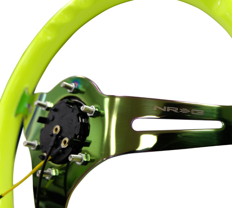 Load image into Gallery viewer, NRG Classic Wood Grain Steering Wheel (350mm) Neon Yellow Color w/Neochrome Spokes
