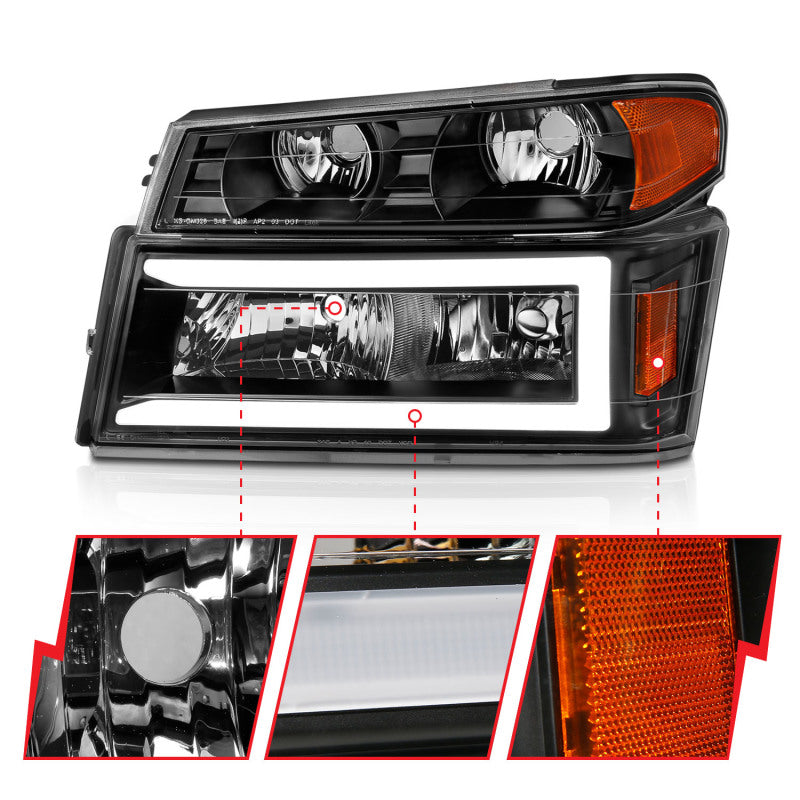 Load image into Gallery viewer, ANZO 04-12 GM Colorado/Canyon/I-Series Crystal Headlights - w/ Light Bar Black Housing 4pcs
